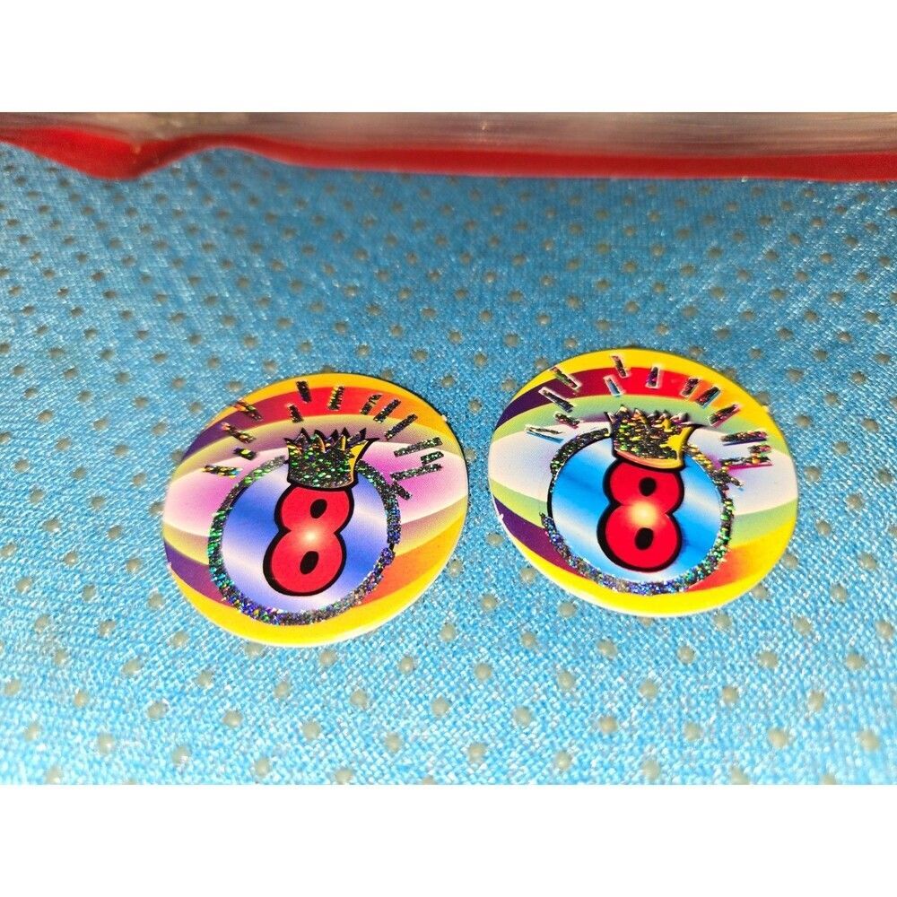 Vintage 1990s POG 8 Ball Crown King HTF RARE Game Toy Colorful Shiny Chrome Foil